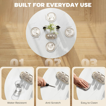Folding Dining Table, Drop Leaf Table with Open Shelf, Rolling Kitchen Table for Dining Room, Small Spaces, White Marble
