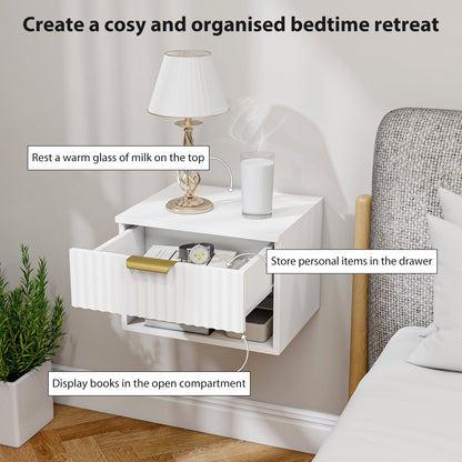 Floating Nightstands, Wall Mounted Bedside Tables Set of 2 with Drawer and Open Shelf, Black