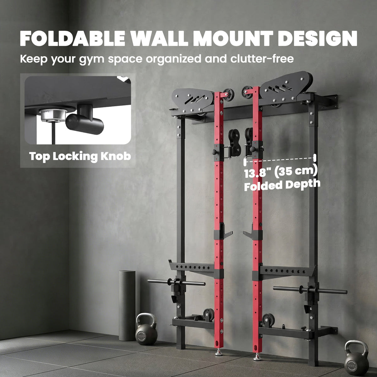 Foldable Power Cage, Space-Saving Power Rack with Pull-Up Bar, Cable Pulley System, 1540 lbs Capacity