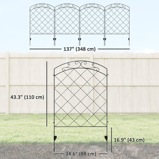 4 Pack Garden Fencing for Yard, Decorative Fence Panels as Animal Barrier and Flower Edging, Circle, Black
