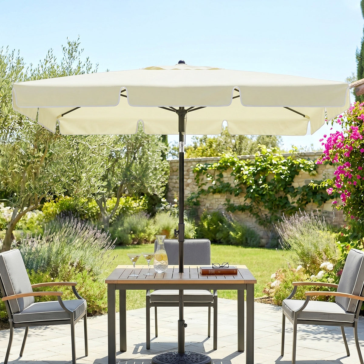 6.5x4ft Rectangle Patio Umbrella Aluminum Tilt Adjustable Garden Parasol Sun Shade Outdoor Canopy Beige