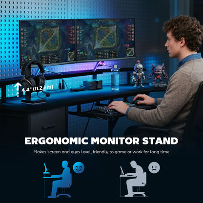 79 inch Gaming Desk with RGB Lights, Computer Table with Power Outlets & USB Ports, Keyboard Tray and 2 Drawers, Black
