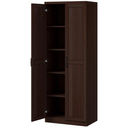 63" Kitchen Storage Cabinet, 5-tier Pantry Cabinet with Doors and Adjustable Shelves for Dining Room, Black