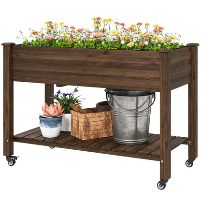 Mobile Raised Garden Bed Elevated Wood Planter Box with Lockable Wheels, Storage Shelf for Herbs Vegetables, Natural