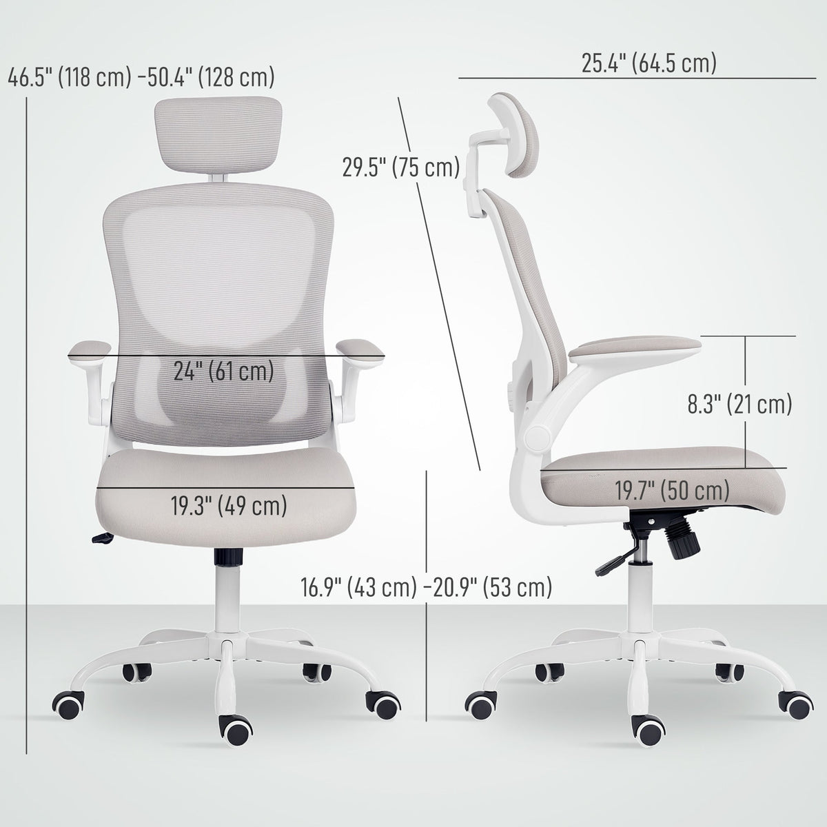 Ergonomic Office Chair, Mesh Desk Chair with Adjustable Headrest, Lumbar Support and Height, Flip-Up Armrests, Black