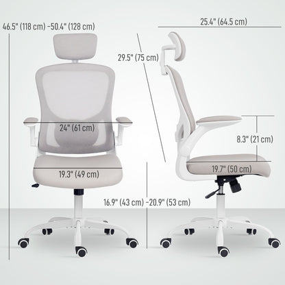 Ergonomic Office Chair, Mesh Desk Chair with Adjustable Headrest, Lumbar Support and Height, Flip-Up Armrests, Black