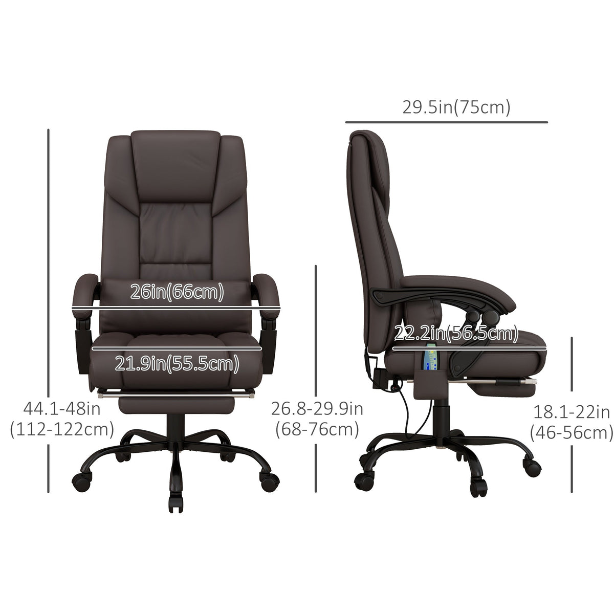 6-Point Vibration Massage Chair, Height Adjustable Reclining Computer Chair with Retractable Footrest, Black