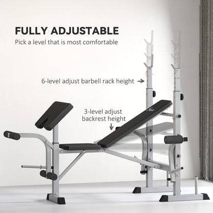 Bench Press Set Adjustable Weight Bench with Squat Rack, Preacher Curl Pad, Leg Developer and Weight Storage, White