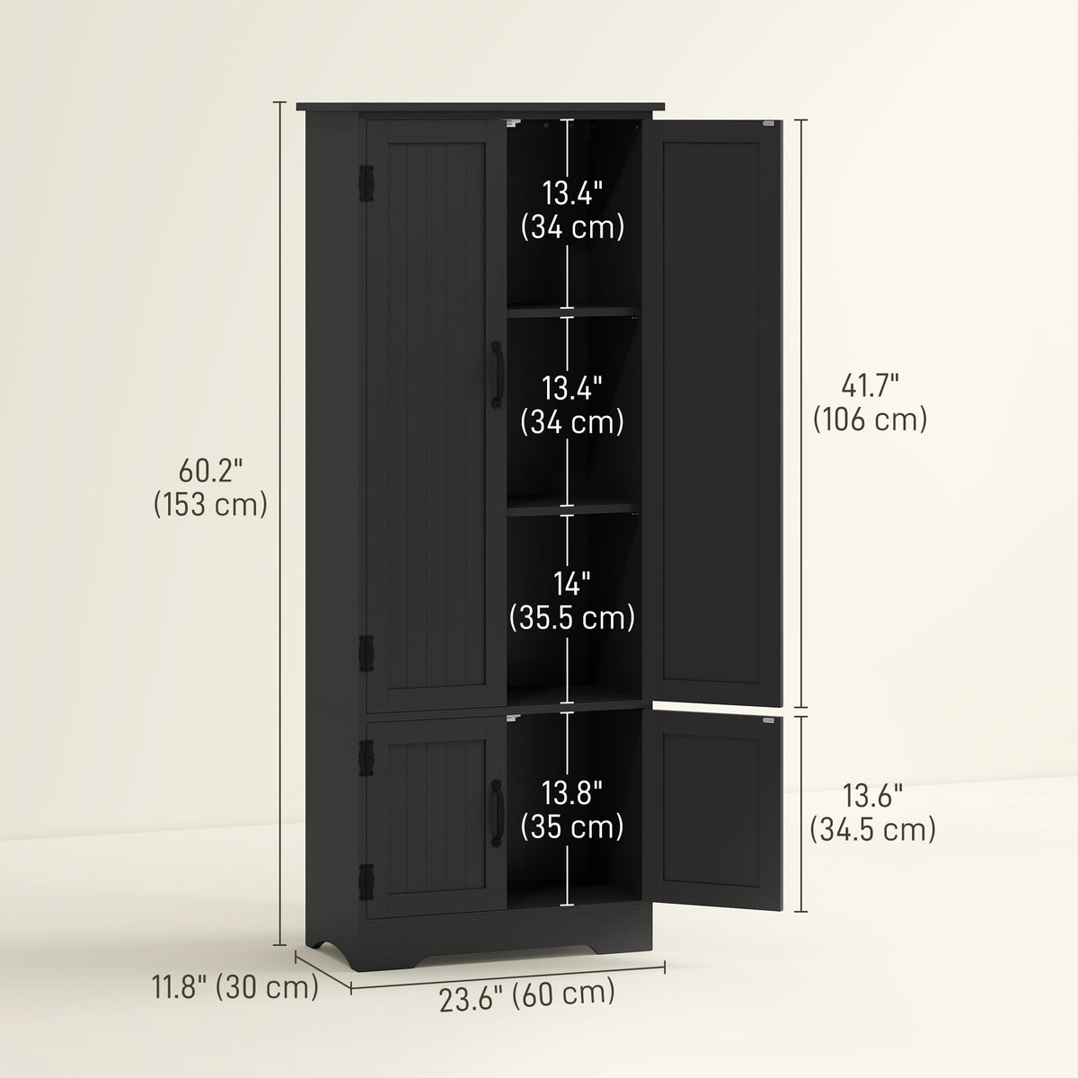 48" 4-Door Storage Cabinet Multi-Storey Large Space Pantry with Adjustable Shelves Black