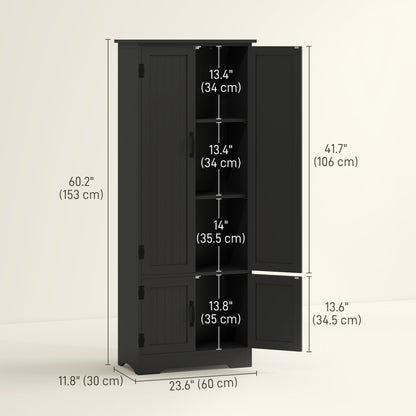 48" 4-Door Storage Cabinet Multi-Storey Large Space Pantry with Adjustable Shelves Black