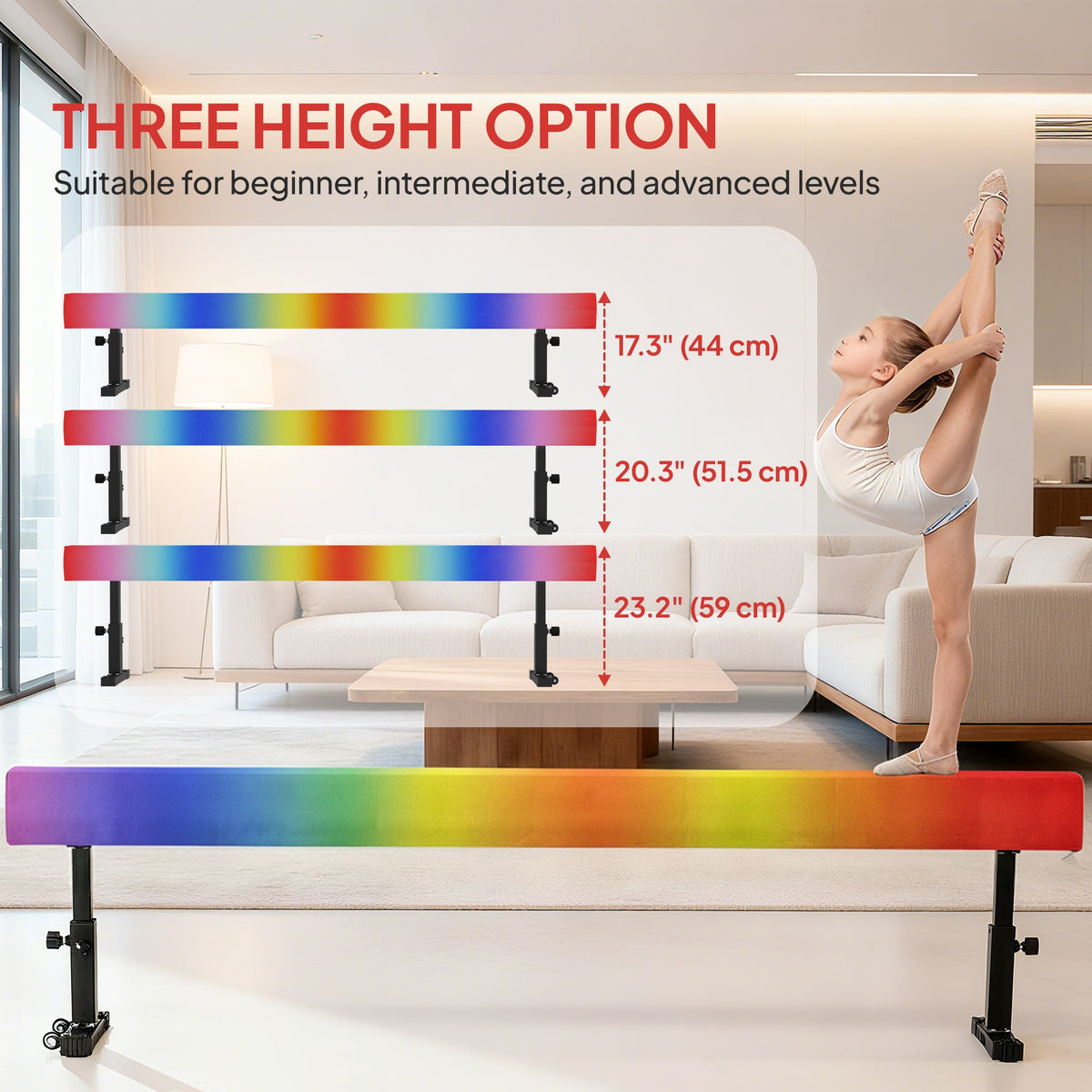 7.5ft Adjustable Balance Beam, Gymnastics Beam with Wheels, Gymnastics Equipment for 6+ Years Old Training