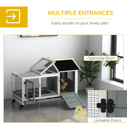 Rabbit Cage with Wheels, Ramp, Run, Tray for Indoor Outdoor, Suitable for Rabbit, Guinea Pig, Coffee