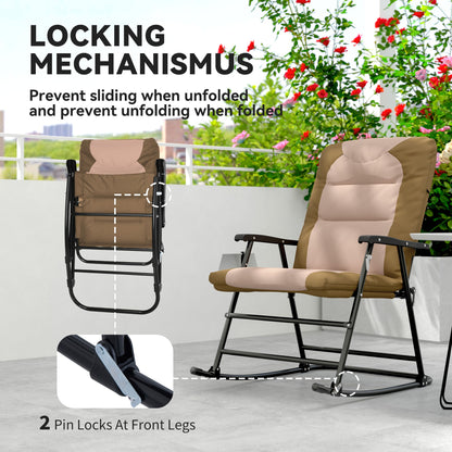 Folding Rocking Chair Set of 2 Padded Rockers with Armrest, Navy Blue