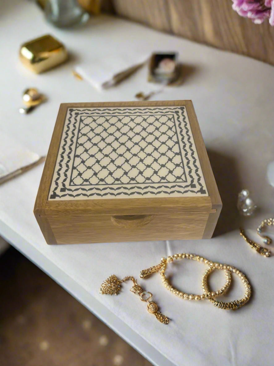 Handcrafted Ceramic & Wood Jewelry Box – 6" Keepsake Storage