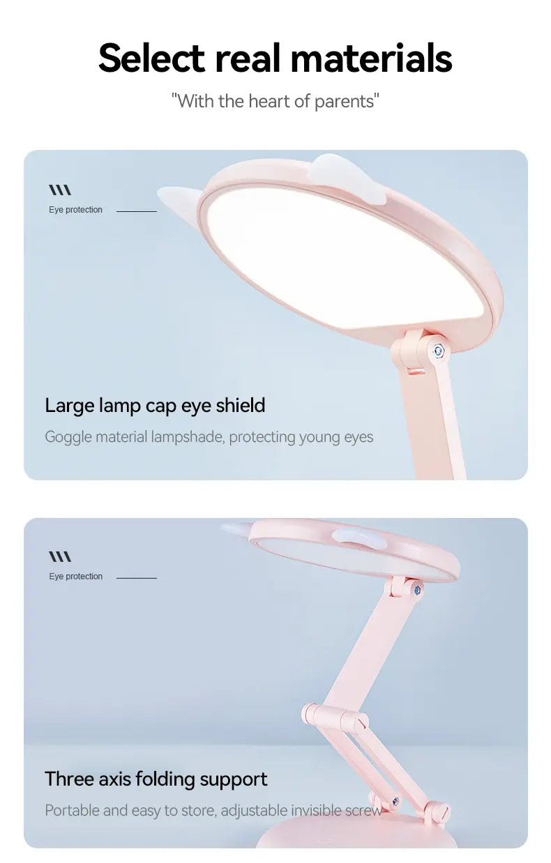 Cute Touch Control LED Desk Lamp - Portable Pink Cat Ear