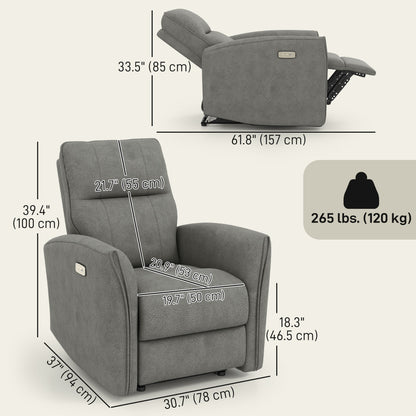 Power Recliner Chair, Dyed Fabric (Like Leathaire) Upholstered Recliner Chair with USB Ports, Footrest, Beige