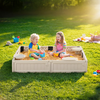 Kids Outdoor Sandbox with Canopy, Bottom Fabric Liner, Brown