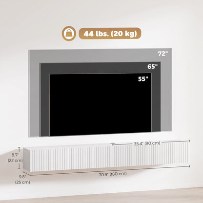 71" Floating TV Stand for TVs up to 72 Inch, Wall Mount Media Console with 2 Fluted Flip-Down Doors, Cable Hole, Black