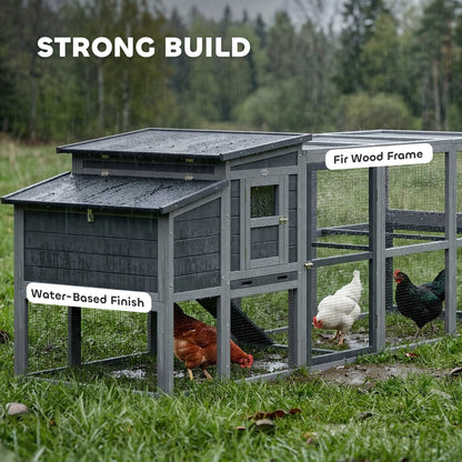Large Chicken Coop, Wooden Hen House with Covered Run, Nesting Box, Pull-Out Tray, Opening Asphalt Roof
