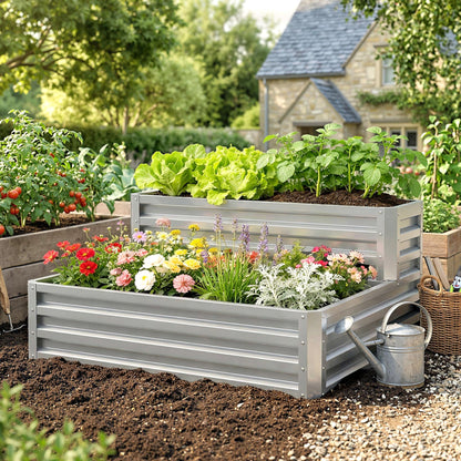 2 Tier Raised Garden Bed, 47" x 40" x 23" Galvanized Steel Planter Box for Vegetables, Flowers, and Herbs, Dark Grey