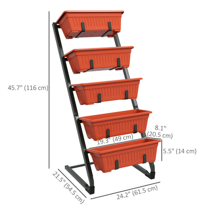5-Tier Vertical Raised Garden Planter with 5 Boxes, Wheels, Outdoor Plant Stand for Vegetable Flowers, Brown