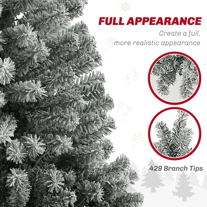 6ft Prelit Pencil Artificial Christmas Tree, Flocked Xmas Tree with Remote, Dual Colour LEDs, 429 Tips, Metal Stand