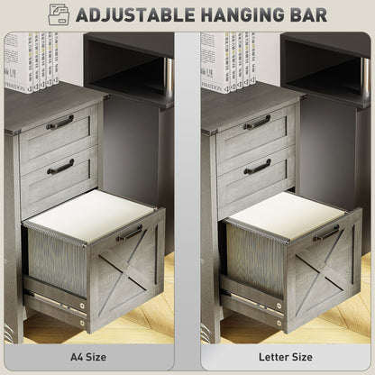 Vertical Filing Cabinet with 3 Drawers, Rustic Farmhouse Office Storage Cabinet for A4, Letter Size, Grey Wash