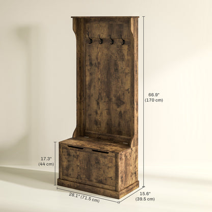 4-In-1 Hall Tree with Coat Rack, Top Shelf, Shoe Storage and Bench Seat, Entryway Bench with 4 Hooks