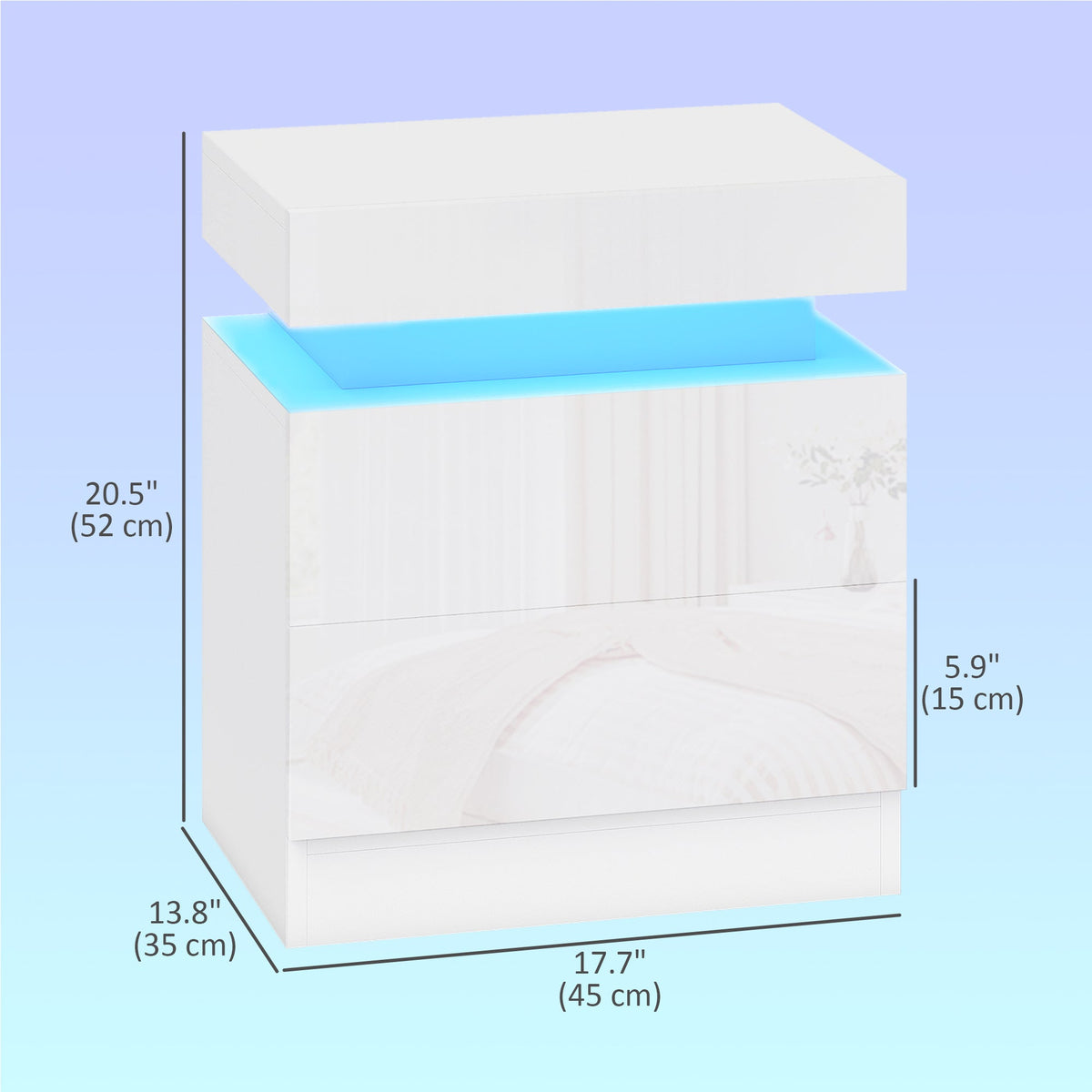 Nightstand Set of 2, End Side Tables with LED Lights, Bedside Tables with 2 Drawers, for Bedroom, White