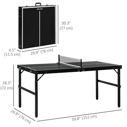 Mini Folding Table Tennis Table with Aluminium Frame, Portable Outdoor Ping Pong Table with Net for Indoor Outdoor Garden Camping, Black