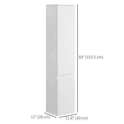 Tall Bathroom Cabinet, Freestanding Storage Organizer with Adjustable Shelves and Cupboards, 11.8" x 11" x 6", White