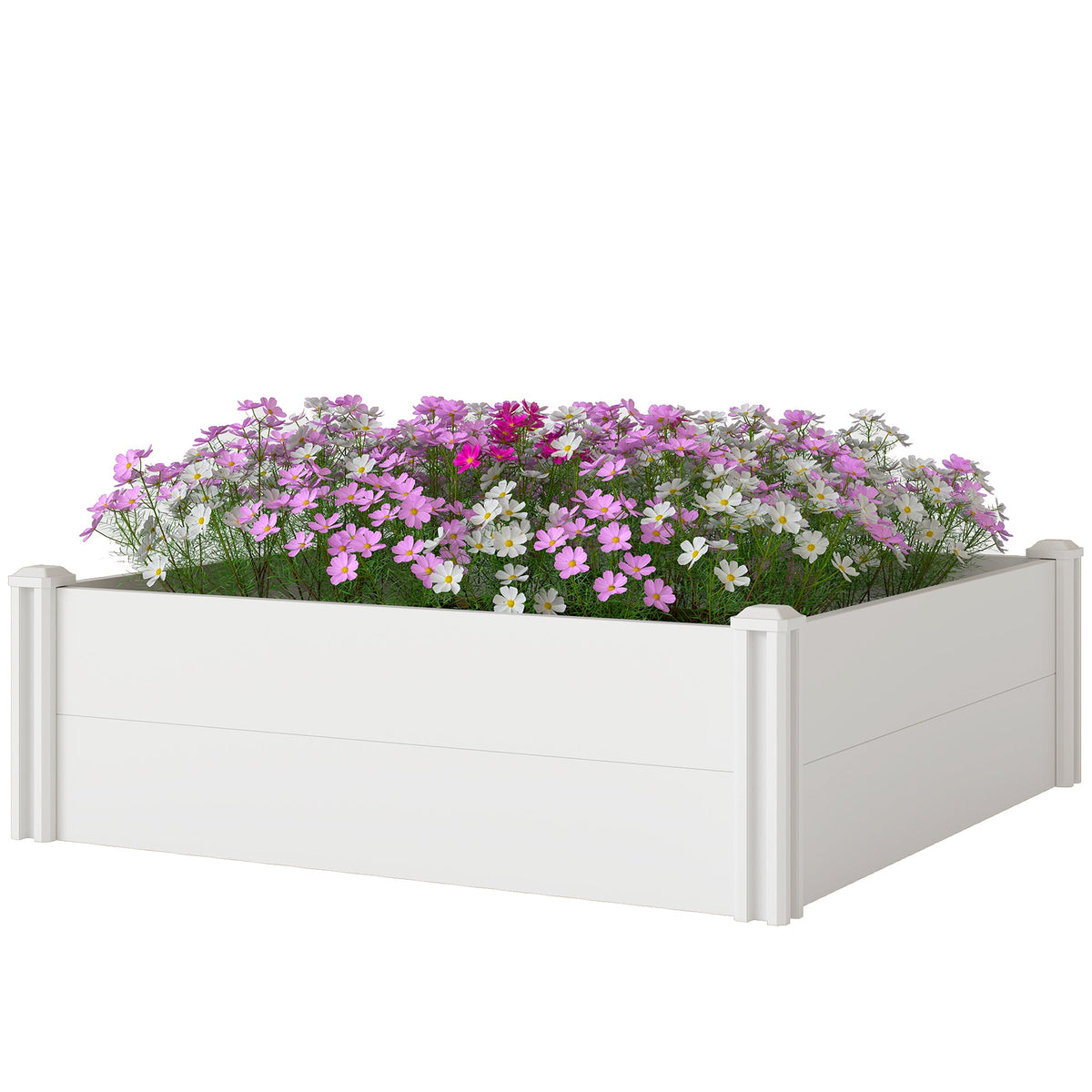 Vinyl Raised Garden Bed Kit, 2 x 2 x 1ft Modular Elevated Garden Box with Slotting Legs and Open Bottom, White