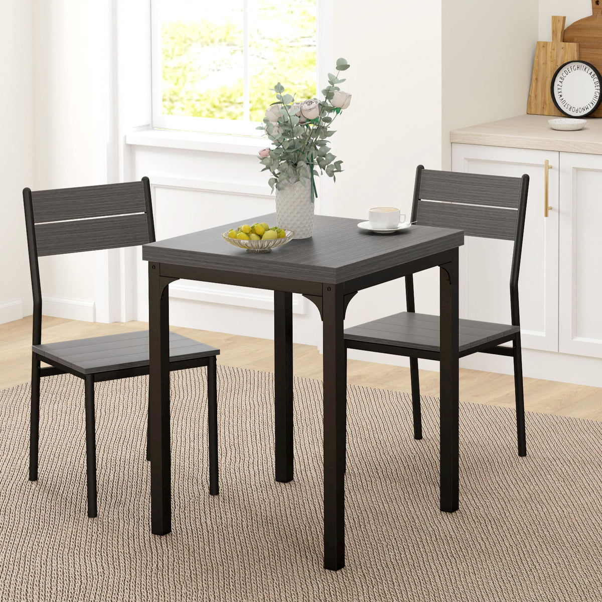 Dining Table Set for 2, 3 Piece Kitchen Table and Chairs with Metal Legs for Small Spaces, Natural Wood