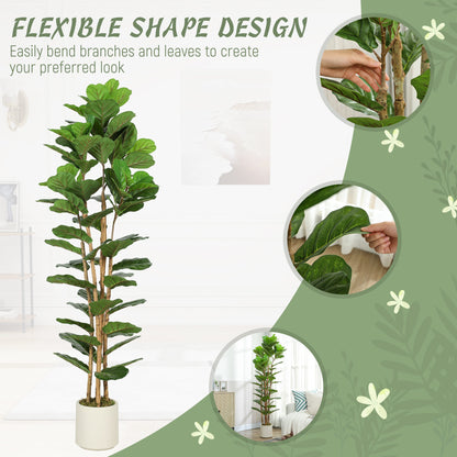 6FT Artificial Fiddle Leaf Fig Tree, Fake Potted Tree with Solid Wood Trunks and Lifelike Leaves for Indoor Decor, Green