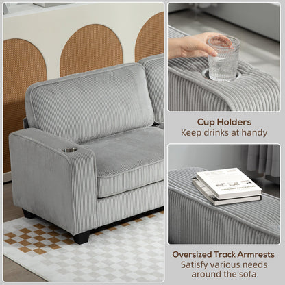 Laura Upholstered Sofa with Cup Holders-Light Grey