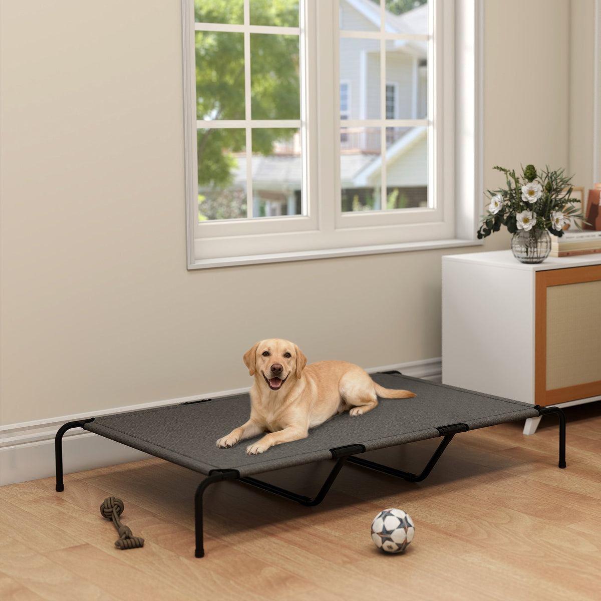 Elevated Dog Bed, Outdoor Dog Cot, Raised Dog Bed for Large Dogs with Breathable Mesh, Beige