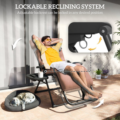 Padded Folding Recliner Chair, Patio Lounger with Cupholder, Adjustable Backrest, Removable Cushion, Black
