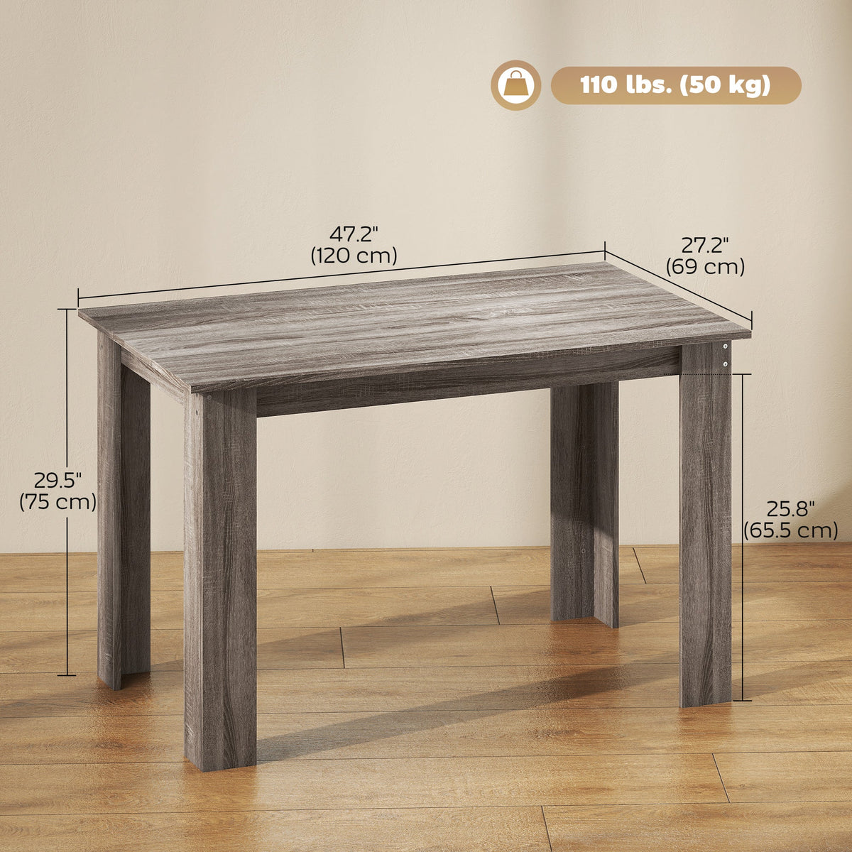 Spencer 47" Dining Table for 4-6 People-Light Grey