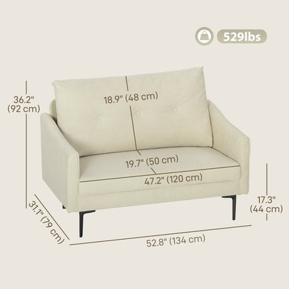 2 Seater Sofa, Small Modern Couch with High-Resilience Foam, Thicken Padding, Button Tufted, Cream White