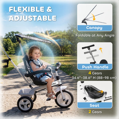 6 in 1 Kids Tricycle with Removable Handlebar and Canopy, Navy Blue