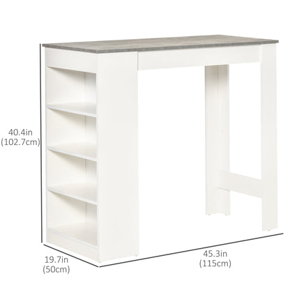 Bar Table, High Top Pub Table with 4 Storage Shelves, Modern Bar Height Table for Home Bar, Kitchen, Grey
