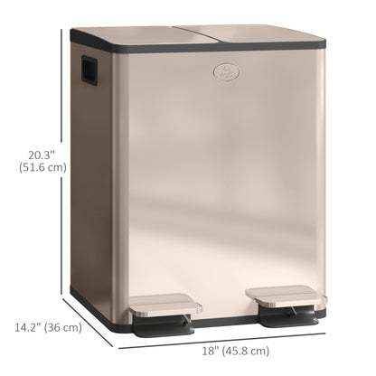 Garbage Bin, Soft-Close Trash Can with Foot Pedal, 2x5 Gal (2x20 L) Garbage Can with Removable Inner Buckets, Gold