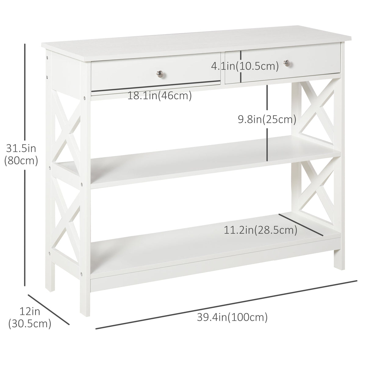 39" Console Table, Narrow Entryway Table with Storage Shelves, Drawers and X Frame for Behind Couch, Living Room, Hallway, Black
