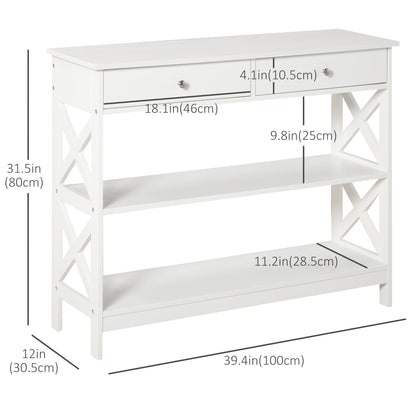 39" Console Table, Narrow Entryway Table with Storage Shelves, Drawers and X Frame for Behind Couch, Living Room, Hallway, Black