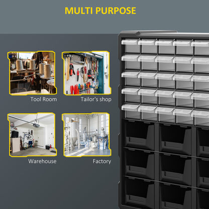 Plastic 39 Drawer Parts Organiser Wall Mount Storage Cabinet for Small Nuts Bolts Tool Set of 2 Black