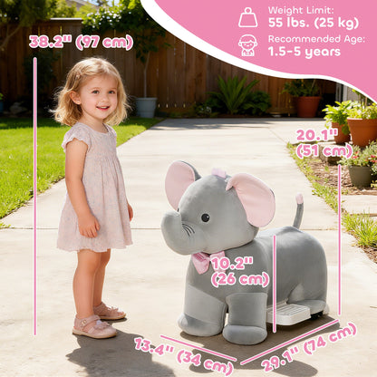 6V Kids Ride on Toy, Ride on Horse Elephant with Music, Soft Touch, Silent PU Wheels, Forward, for 1.5-5 Years