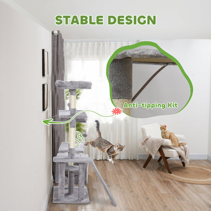 53" Cat Tree, Cat Tower with Scratching Posts, Cat Condo, Beds, Platforms, Toy Balls for Indoor Cats, Dark Grey