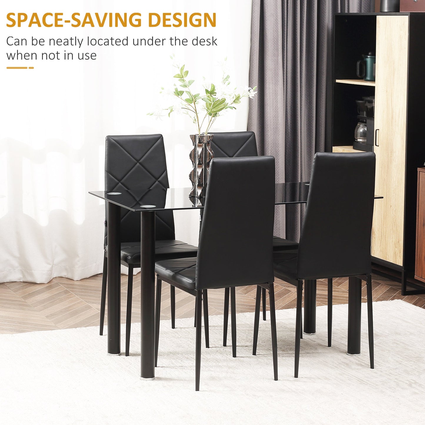 Adam Modern Space-Saving Dining Set for 4-Black