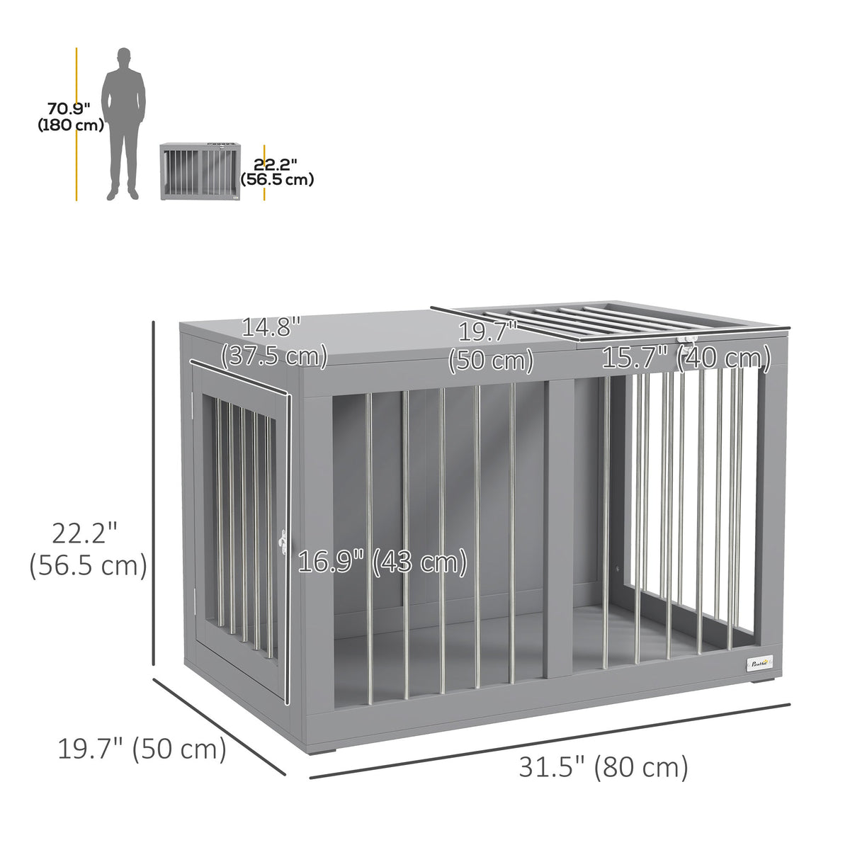31.5" Dog Crate Furniture with Double Doors, for Medium Dogs, Grey