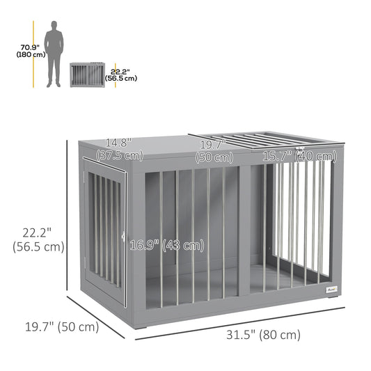 31.5" Dog Crate Furniture with Double Doors, for Medium Dogs, Grey